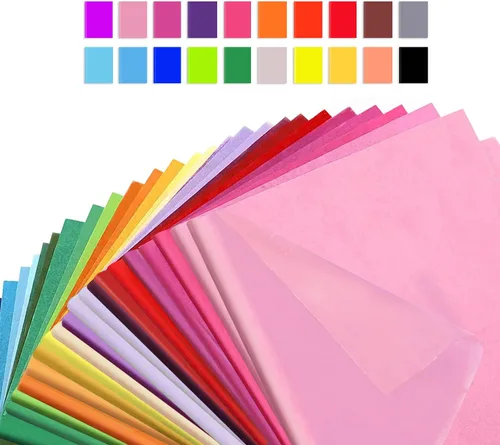 Papel de seda multicolor de 20 x 26 pulgadas, paquete de 100 unidades, 25 colores, pañuelos artísticos para regalos, juegos, cumpleaños, Pascua, día