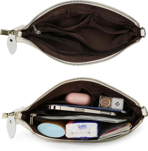 Miniatura 5 de YALUXE Clutch Wristlet - Cartera de piel auténtica con bloqueo RFID y cadena de hombro