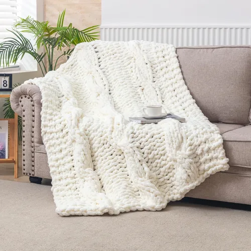 Miniatura 35 de WESHIONGOO Manta de Punto Grueso Throw 40"*40" (101.6cm*101.6cm) Mantas de Punto para Sofá Cama Manta Suave Esponjosa con Hilo Chenille Jumbo Grueso