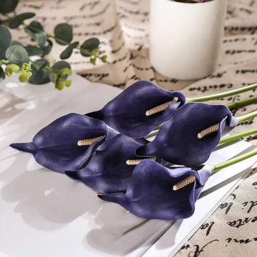 Miniatura 4 de Duovlo 20 piezas Ramo Nupcial de Boda de Cala Látex Tacto Real Flores Artificiales Decoración para Hogar y Fiesta (Morado)