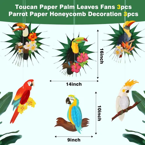 Miniatura 3 de Decoraciones de fiesta de pájaros tropicales, loros tucán, panal, hawaiano, verano, playa, Luau, suministros para colgar, decoraciones de fiesta