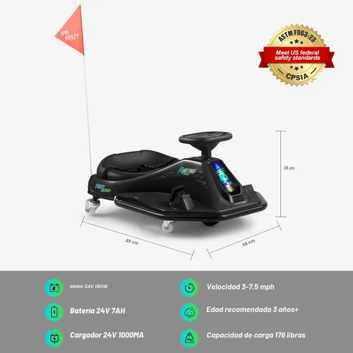 Miniatura 6 de Coche de deriva giratorio de 360 grados, Go Kart eléctrico de 24 V para niños con ruedas de repuesto, alta/baja velocidad, motor sin escobillas