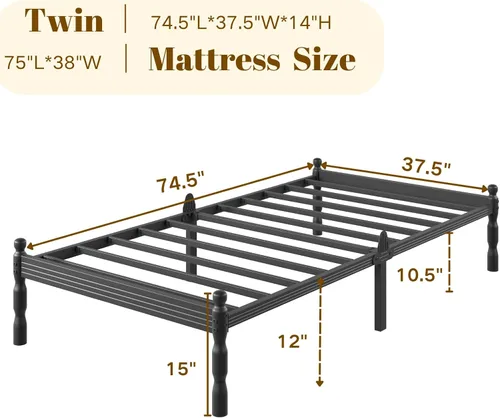 Miniatura 2 de Base de cama resistente de tamaño individual con almacenamiento y tapón de colchón, marco de cama de metal con plataforma, no necesita somier, fácil