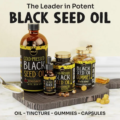 Miniatura 2 de Maju Superfoods Cápsulas de aceite de semilla negra, prensado en frío, 2% timoquinona, 100% aceite de semilla de comino negro turco, Nigella sativa