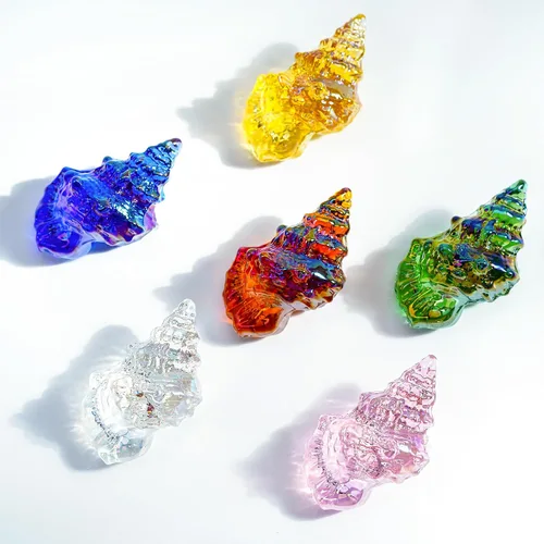 H&D HYALINE & DORA Juego de 6 figuras de caracolas de cristal soplado, figuras coleccionables de animales marinos en miniatura, pequeñas estatuas de
