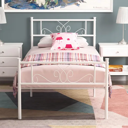 Miniatura 12 de Weehom - Base de cama tamaño individual con cabecero, estribo, soporte de listones de acero, cama metálica tamaño individual, no necesita somier