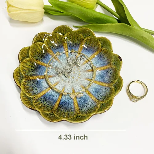 Miniatura 2 de Plato de cerámica para anillos de joyería, organizador de joyas, decoración del hogar, regalo de boda (verde brillante)