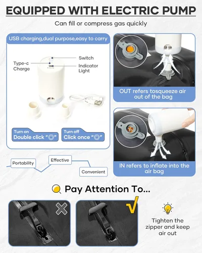 Miniatura 5 de Mochila de Viaje con Sellado al Vacío y Bomba, Mochila Grande de Transporte con Vacío para Hombres y Mujeres, Mochila de Viaje de Compresión al