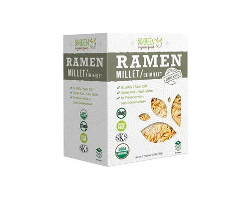 Big Green Organic Food - Ramen de mijo orgánico, sin gluten, sin lectina, sin OMG, vegano, alternativa de trigo y arroz (2.11 onzas (5 piezas)