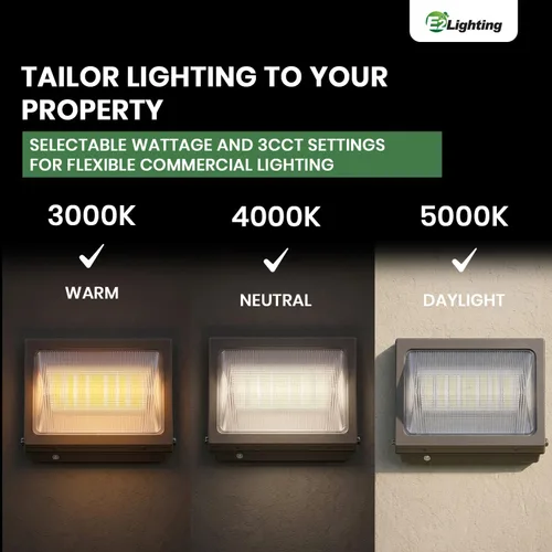 Miniatura 5 de E2 LIGHTING Paquete de pared LED sin corte de 80 W/60 W con batería de emergencia Fotocélula de reserva del atardecer al amanecer comercial al aire