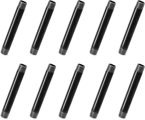 Miniatura 15 de Paquete de 10 tubos de hierro industrial de 1/2 x 2 pulgadas, acero precortado resistente, boquilla de metal roscada para proyectos de bricolaje