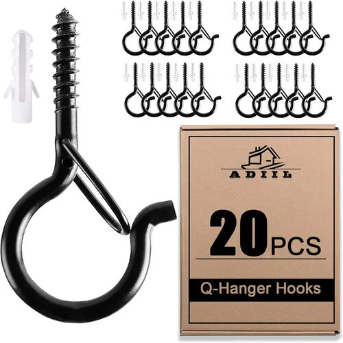 Miniatura 11 de ADIIL 12 ganchos Q con hebilla de seguridad, ganchos de tornillo resistentes al viento para colgar luces de cadena al aire libre, plantas, luces