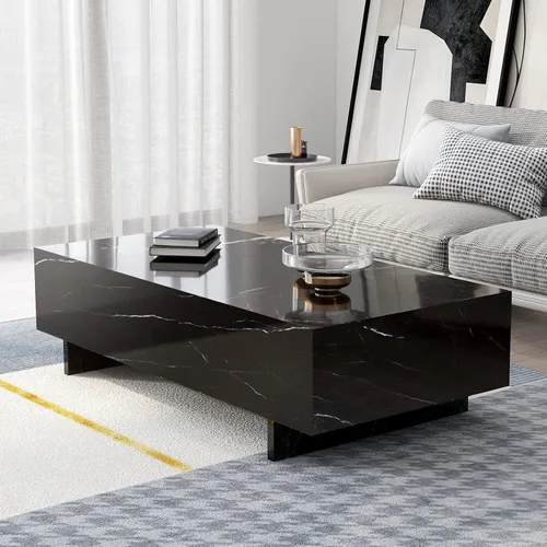 COSVALVE Mesas de Centro Rectangulares de Mármol para Sala de Estar, Mesa Auxiliar Moderna Negra, Mesa de Centro Contemporánea de Alto Brillo Negro