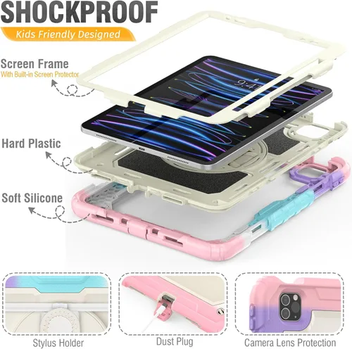 Miniatura 7 de HXCASEAC Funda para iPad Pro de 11 pulgadas (2022/2021/2020/2018) a prueba de golpes con soporte para lápiz, protector de pantalla, correa de mano