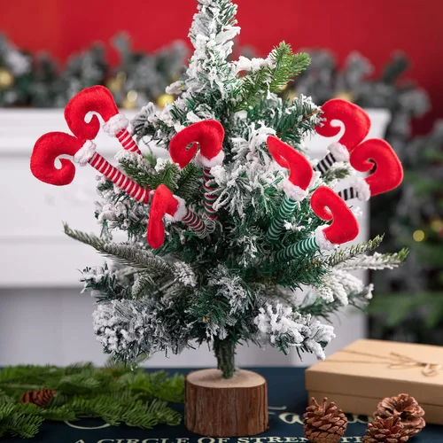 Miniatura 6 de 4 púas de patas de elfo de Navidad, adornos de árbol con alambre fijo, púas de felpa a rayas para patas de árbol de Navidad, fiesta de árbol