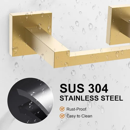 Miniatura 4 de Soporte de pared para papel higiénico, soporte para toallas de papel dorado cepillado, doble base, soporte grande de acero inoxidable para rollo