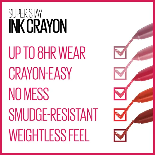Miniatura 6 de Maquillaje de lápiz labial Maybelline Super Stay Ink Crayon, lápiz labial mate con punta de precisión con sacapuntas integrado, larga duración de 10