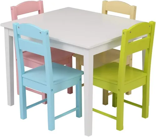 Miniatura 3 de Juego de mesa y 4 sillas de madera para niños, juegos de mesa de actividades para niños pequeños para dibujar lectura arte sala de juegos, muebles