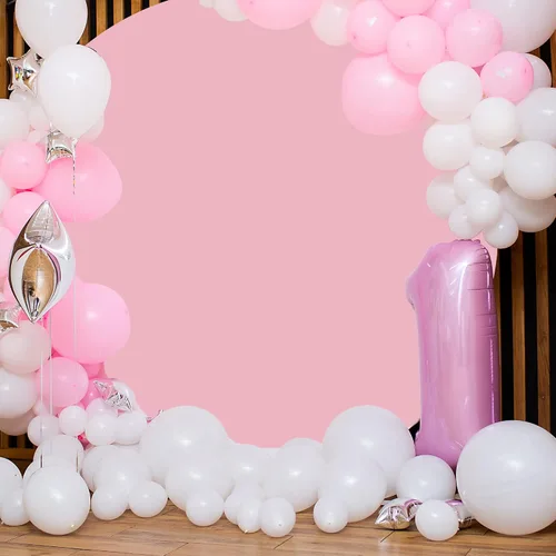 Miniatura 2 de Fondo de camarón rosa redondo rosa de 7.2 pies, fondo de fotografía circular con 4 clips para mujeres y niñas, suministros de decoración de fiesta