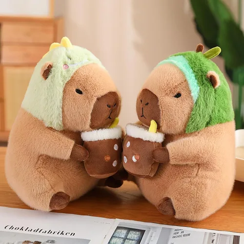 Miniatura 3 de Dinosaur Capibara de Peluche Bebiendo Té con Leche 11 Pulgadas Lindo Dino Capibara Animal de Peluche Ultra Suave Juguetes Kawaii Regalos para Niños