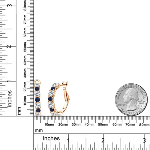 Miniatura 2 de Gem Stone King - Pendientes redondos de plata chapados en oro rosa de 18 quilates con topacio blanco y zafiro azul