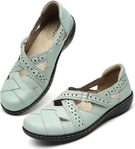 Miniatura 3 de TERRIKAT Mocasines casuales para mujer, bonitos y cómodos, para caminar, de cuero, para conducir, con puntera cerrada, zapatos náuticos