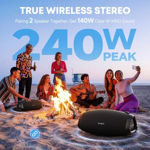 Miniatura 16 de W-KING Altavoz Bluetooth Potente, Altavoces Portátiles Bluetooth Inalámbricos de 120W Máximo, IPX6 Impermeable Altavoz Grande para Fiestas al Aire