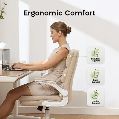 Miniatura 3 de amseatec Silla de Oficina Ajustable para Escritorio de Respaldo Medio Ejecutiva Cómoda de Tela Ergonómica con Soporte para la Espalda Silla de Beige