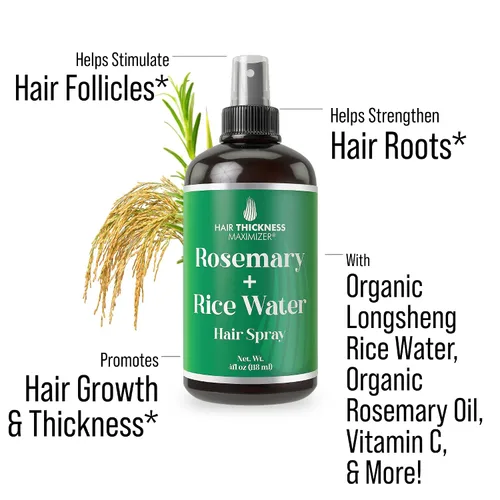Miniatura 2 de Longsheng - Spray de agua de arroz y romero para el crecimiento del cabello para mujeres y hombres, tratamiento vegano para cuero cabelludo de 4