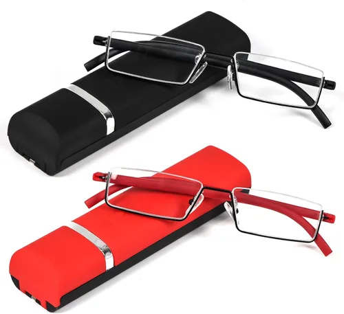 Miniatura 7 de REAVEE Elegantes lentes de lectura de medio marco para mujeres y damas, media lente, ligeros, rectangulares, de metal, portátiles, con estuches