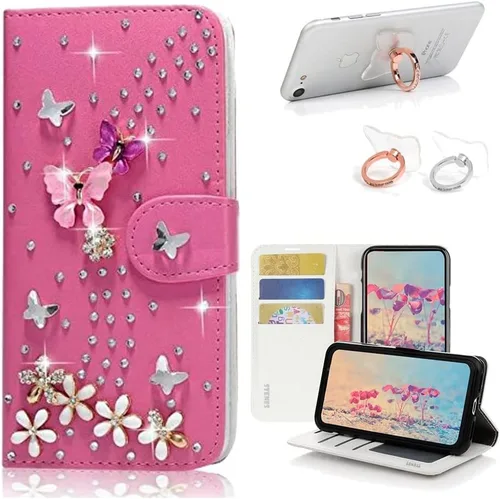 Miniatura 8 de Bling - Funda tipo cartera compatible con iPod Touch 5/iPod Touch 6, elegante, 3D hecha a mano, S-Link, funda de piel con diseño de mariposas