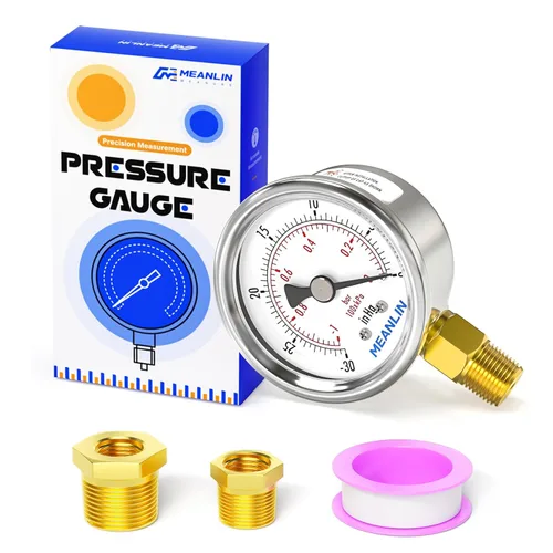 Miniatura 40 de MEANLIN MEASURE Medidor de presión en seco de acero inoxidable de 0 ~ 200 psi, esfera de cara NPT de 2 pulgadas, impermeable para compresor de aire