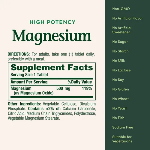 Miniatura 5 de Nature's Bounty Magnesio, suplemento mineral, apoya la salud ósea y muscular, 500 mg, tabletas recubiertas, 100