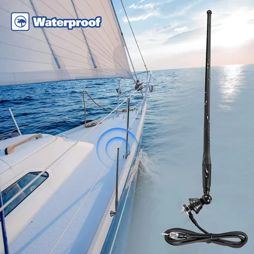 Miniatura 5 de Eightwood Antena de radio de barco marino de 16 pulgadas, palo flexible de goma FM AM Antenas estéreo para barco, coche, RV, autocaravana, ATV, UTV
