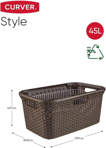 Miniatura 2 de Curver Style - Cesta de plástico para ropa de 45 litros, color marrón oscuro
