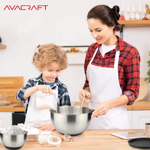 Miniatura 7 de AVACRAFT Tazones para mezclar de acero inoxidable 18/10 con tapas, cuencos de base de silicona antideslizantes con asa, juego de cuencos para Negro
