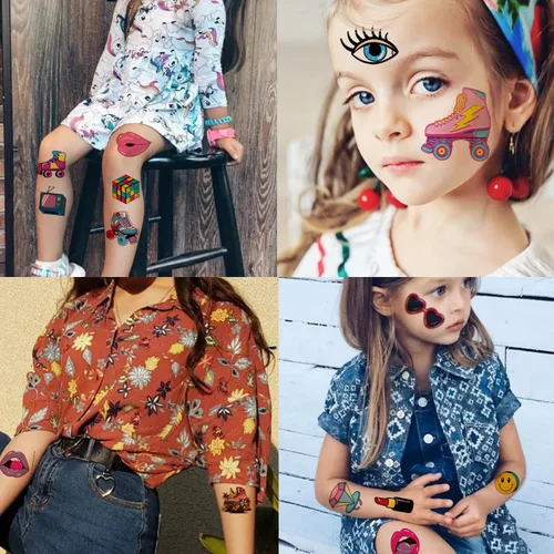 Miniatura 6 de CHARLENT 148 tatuajes temporales temáticos de los años 90 y 80 para niños, tatuajes individuales retro para niños y niñas, regalos de fiesta