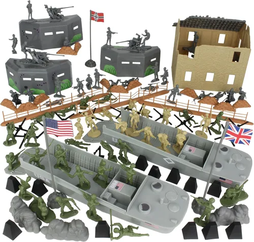 BMC Toys - Soldados de plástico de la Segunda Guerra Mundial, invasión de Normandía, 114 piezas en caja