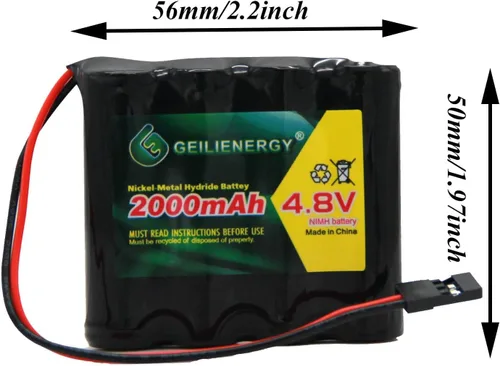 Miniatura 5 de Paquete de 2 baterías de receptor NiMH RX de 4.8 V 2000 mAh con conectores Hitec compatibles con receptores RC, aviones RC y más