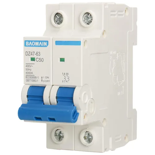 Miniatura 18 de Baomain Disyuntor miniatura DZ47-63 Break AC 230V/400V 1Amp 2 Polo Montaje en riel DIN (1 Amp.) Reliably protects AC home circuits from overloads