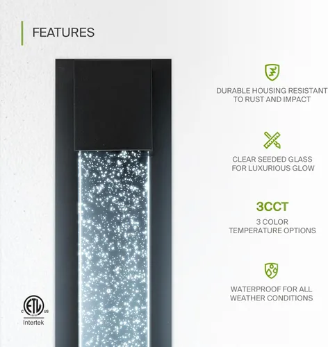 Miniatura 3 de ASD Lámpara de pared LED de vidrio burbuja de 24 pulgadas, aplique texturizado para exteriores e interiores 3CCT, impermeable, regulable, Negro