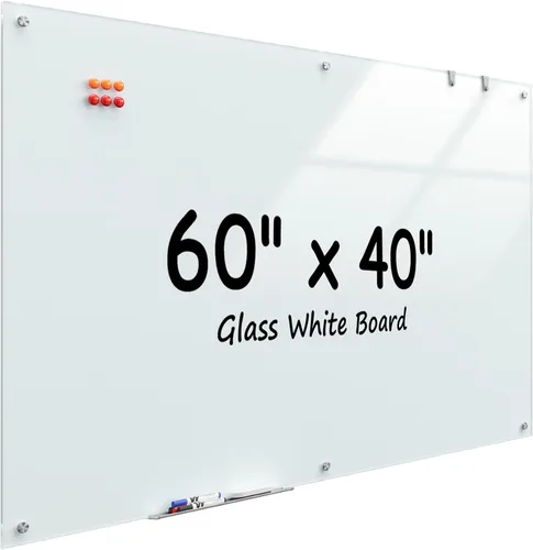 Miniatura 17 de MaxGear Pizarra blanca de vidrio montada en la pared, pizarra magnética de borrado en seco, vidrio templado, respaldo de acero, superficie lisa