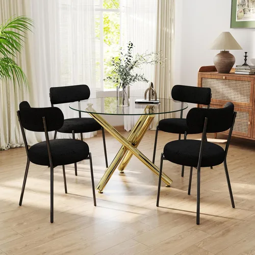 Miniatura 36 de Juego de mesa de comedor redonda de cristal negro para 2, juego de mesa de cocina pequeña y moderna de 36 pulgadas con 2 sillas de comedor tapizadas