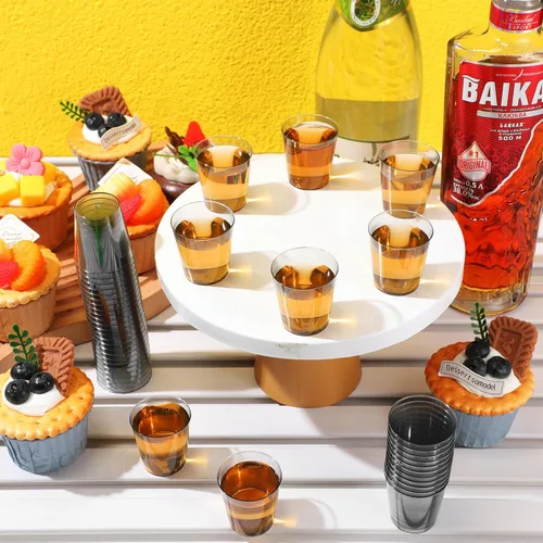 Miniatura 3 de Tioncy 300 vasos de chupito de plástico de 1 onza, reutilizables para bodas, fiestas, muestras y degustaciones, color negro