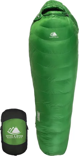 Hyke & Byke Katahdin 32 F - Saco de dormir para senderismo y mochilero – 4 estaciones, 625FP ultraligero – Resistente al agua – Gris carbón – Corto