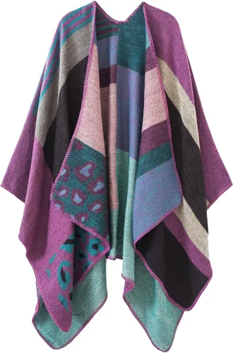 Miniatura 27 de Urban CoCo Poncho de colores para mujer, chal con frente abierto, color en bloques