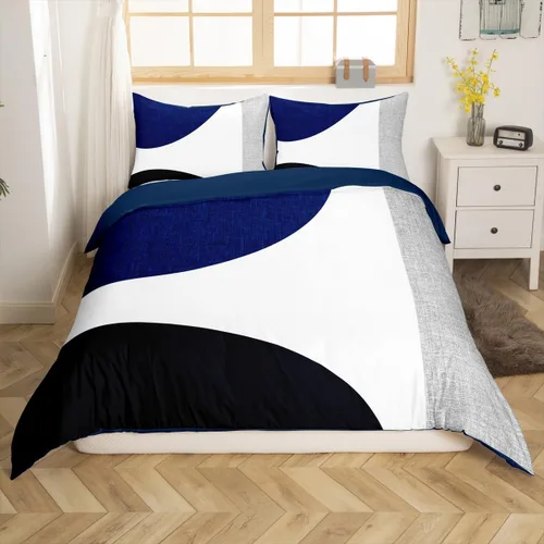 Miniatura 21 de Erosebridal Funda de edredón a rayas color negro y beige, funda de edredón bohemia moderna geométrica abstracta para mujeres, hombres y adultos