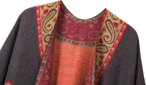 Miniatura 3 de Poncho con flecos, con estampado vintage, estilo retro, a la moda, para mujer. Capa, chal.