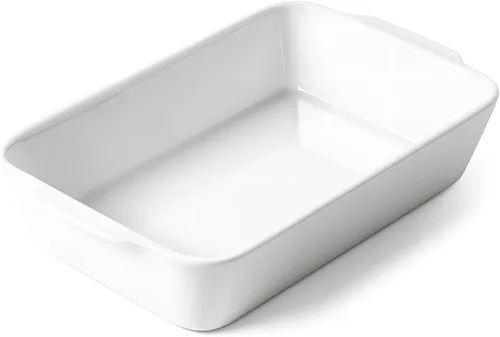 HOMBENE - Cacerola blanca de 1.2 cuartos de galón, bandeja para lasaña para horno, utensilios para hornear, pequeña fuente de cerámica para hornear,