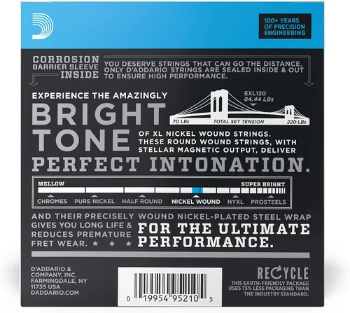 Miniatura 2 de D'Addario XL EXL120-10P - Cuerdas de níquel para guitarra eléctrica de 6 cuerdas, entonación perfecta, sensación consistente, durabilidad fiable